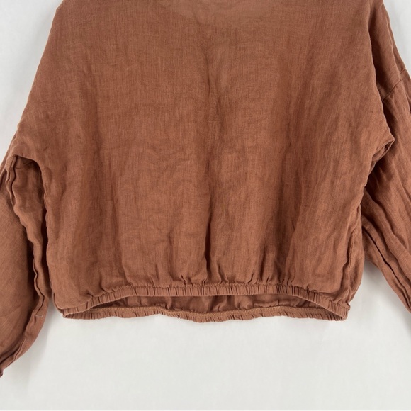 BELLA DAHL Linen Tie Front Peasant‎ Top Terracotta Brown Size M - Picture 11 of 11
